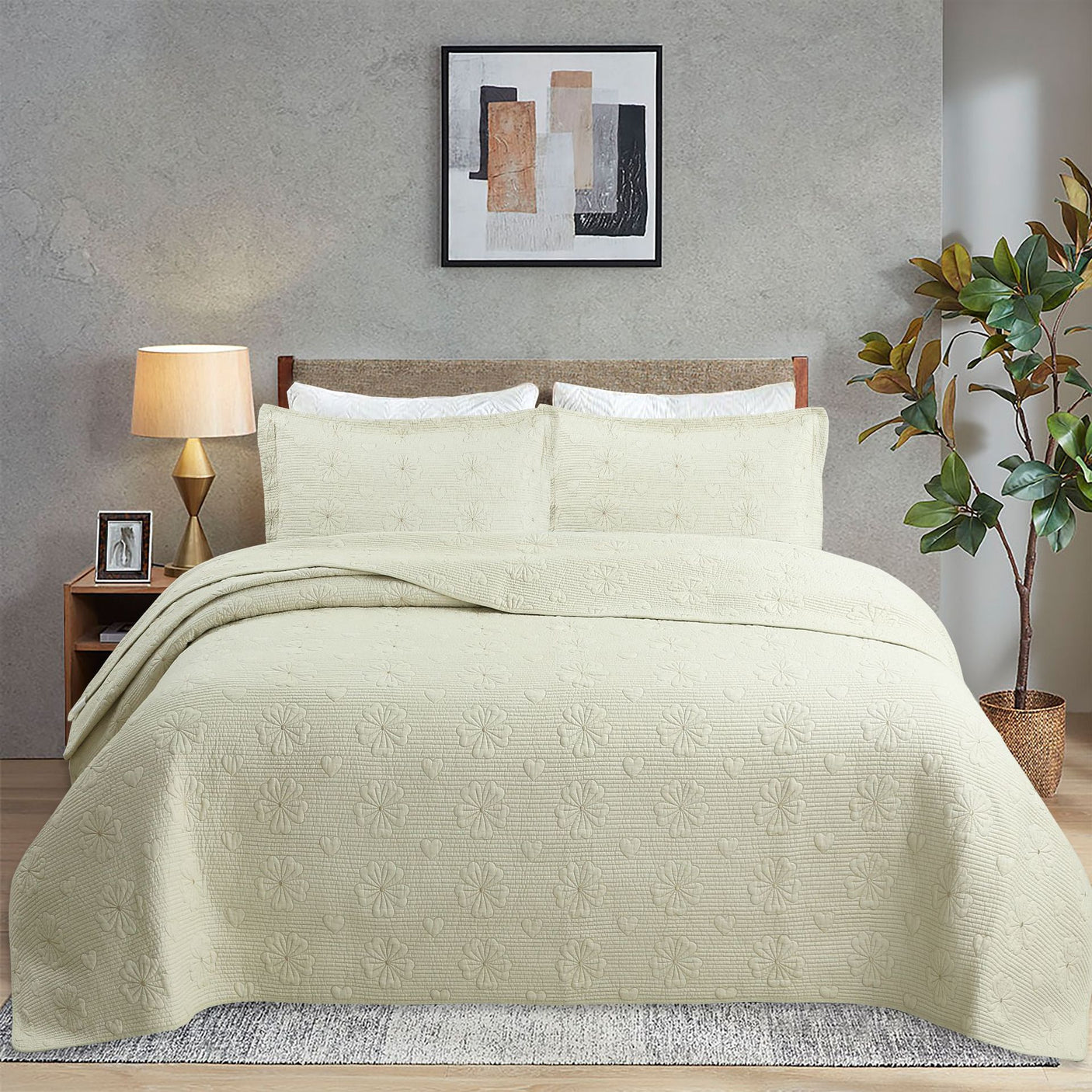 Simple pure cotton bed cover three-piece Nordic double summer cool air conditioning quilt active printing and dyeing breathable comfortable Four Seasons blanket
