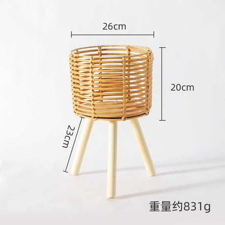 Nordic Solid Wood Rattan Flower Stand Living Room Sofa Combination Floor-Standing Bamboo Storage Rack Balcony Pothos Flower Pot Shelf