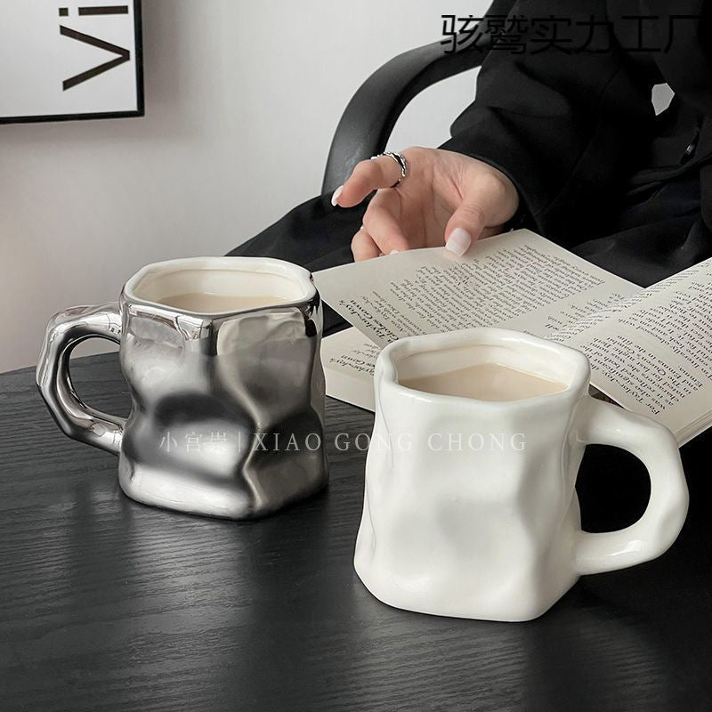 Ins Ceramic Asymmetrical Twist Coffee Mug – Elegant High-End Design