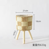 Nordic Solid Wood Rattan Flower Stand Living Room Sofa Combination Floor-Standing Bamboo Storage Rack Balcony Pothos Flower Pot Shelf