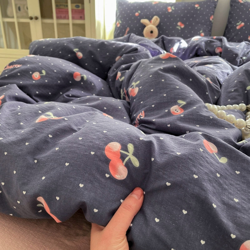 Young Adult Heart Double-Layer Yarn Bedding Four-Piece Set Washed Cotton Duvet Cover Dormitory Bed Single Student Three-Piece Set 4 Julia M LifeStyles