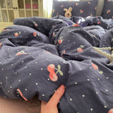 Young Adult Heart Double-Layer Yarn Bedding Four-Piece Set Washed Cotton Duvet Cover Dormitory Bed Single Student Three-Piece Set 4 Julia M LifeStyles