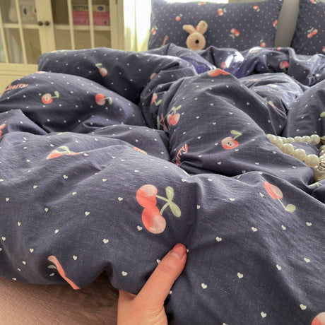 Young Adult Heart Double-Layer Yarn Bedding Four-Piece Set Washed Cotton Duvet Cover Dormitory Bed Single Student Three-Piece Set 4 Julia M LifeStyles