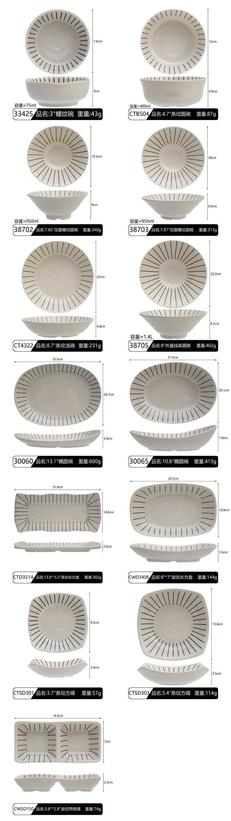 Creative Japanese Melamine Tableware Wholesale Japanese Restaurant Commercial Ramen Bowl Hot Pot Restaurant Rectangular Sushi Flat Plate