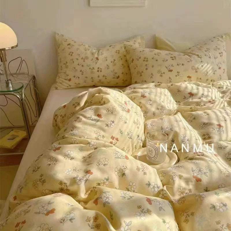 Heart Washed Cotton Cute Minimalist Pink Bed Four-Piece Set - Julia M LifeStyles