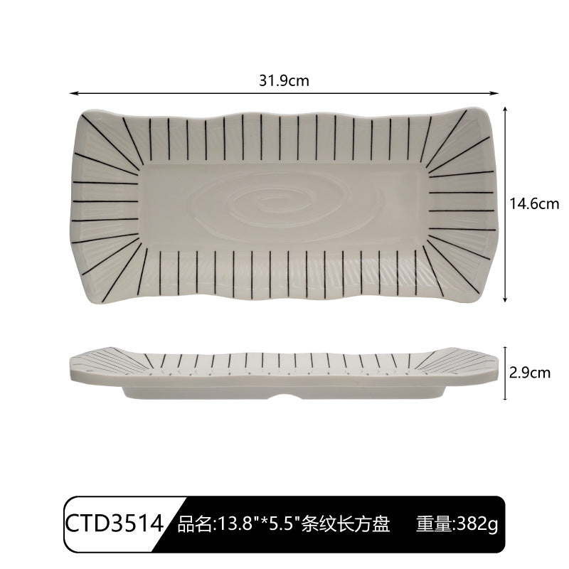 Creative Japanese Melamine Tableware Wholesale Japanese Restaurant Commercial Ramen Bowl Hot Pot Restaurant Rectangular Sushi Flat Plate