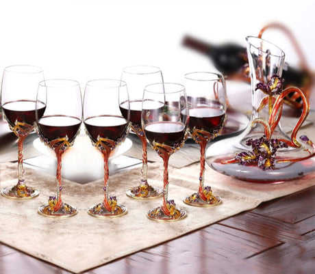 Tectorum Enamel Red Wine Glass Goblet Wine Glass Set Crystal Glasses High-End Wine Set First-Hand Gift Box Julia M LifeStyles