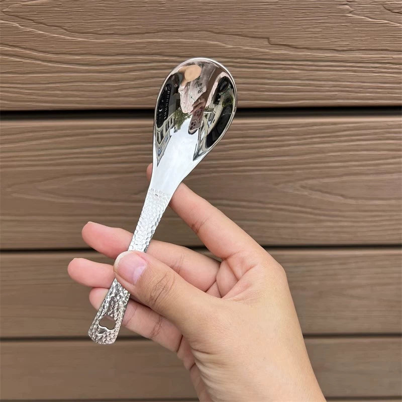 Retro Hammer Point Spoon Stainless Steel Hammer Pattern Spoon Commercial Thickened Spoon Creative Eating Spoon Good-looking Dessert Spoon Julia M LifeStyles