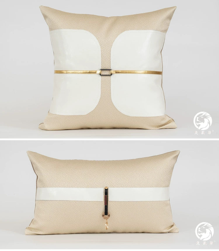 American Modern Light Luxury Retro Houndstooth Leather Patchwork Sofa Model Room Designer Pillow Cushion with Pillow Core - Julia M LifeStyles