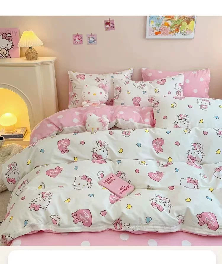 Heart Washed Cotton Cute Minimalist Pink Bed Four-Piece Set - Julia M LifeStyles