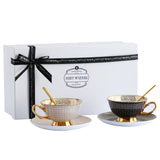 Light Luxury European-Style Ceramic Bone China Coffee Cup and Saucer Set, Vintage High-End Exquisite Wedding or Housewarming Gift Box