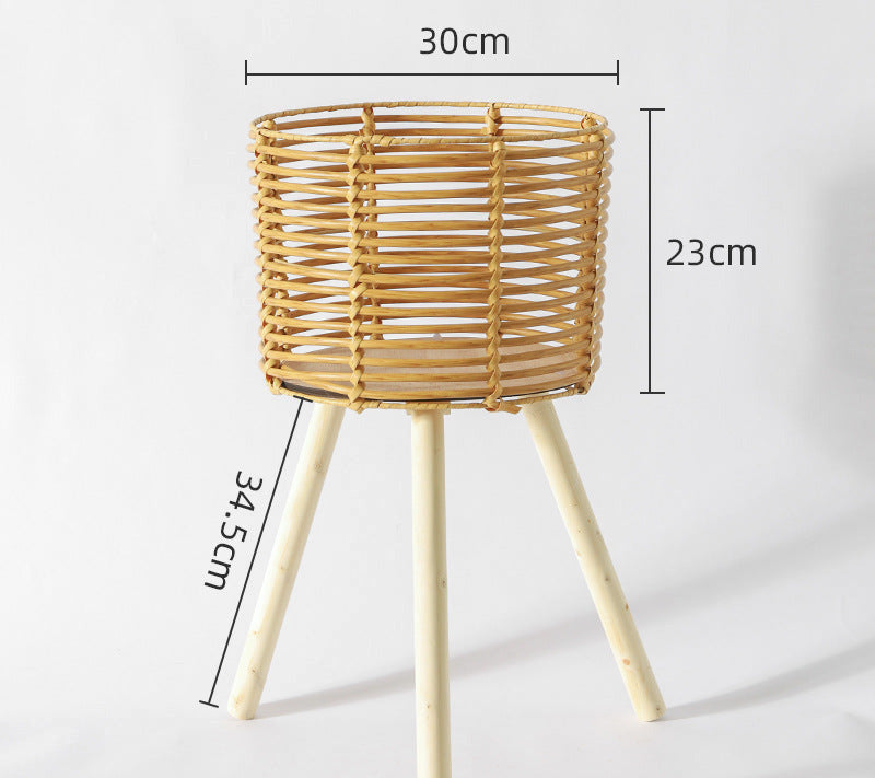 Nordic Solid Wood Rattan Flower Stand and Storage Rack - Julia M LifeStyles