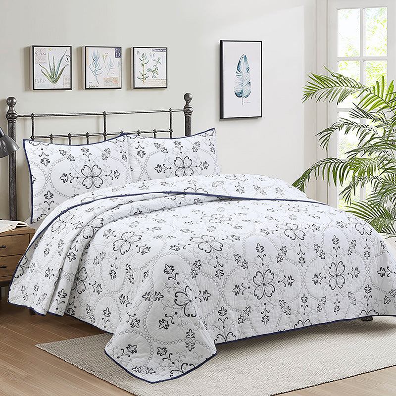 Simple pure cotton bed cover three-piece Nordic double summer cool air conditioning quilt active printing and dyeing breathable comfortable Four Seasons blanket