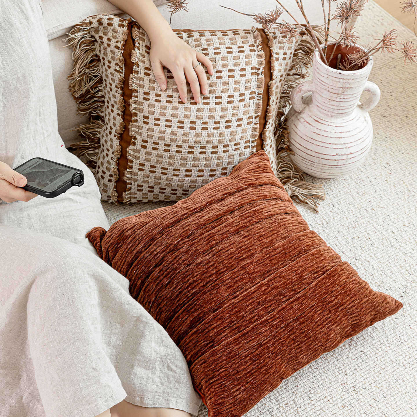 High-End Mid-Century Style Orange Coffee Color Sofa Pillow - Julia M LifeStyles