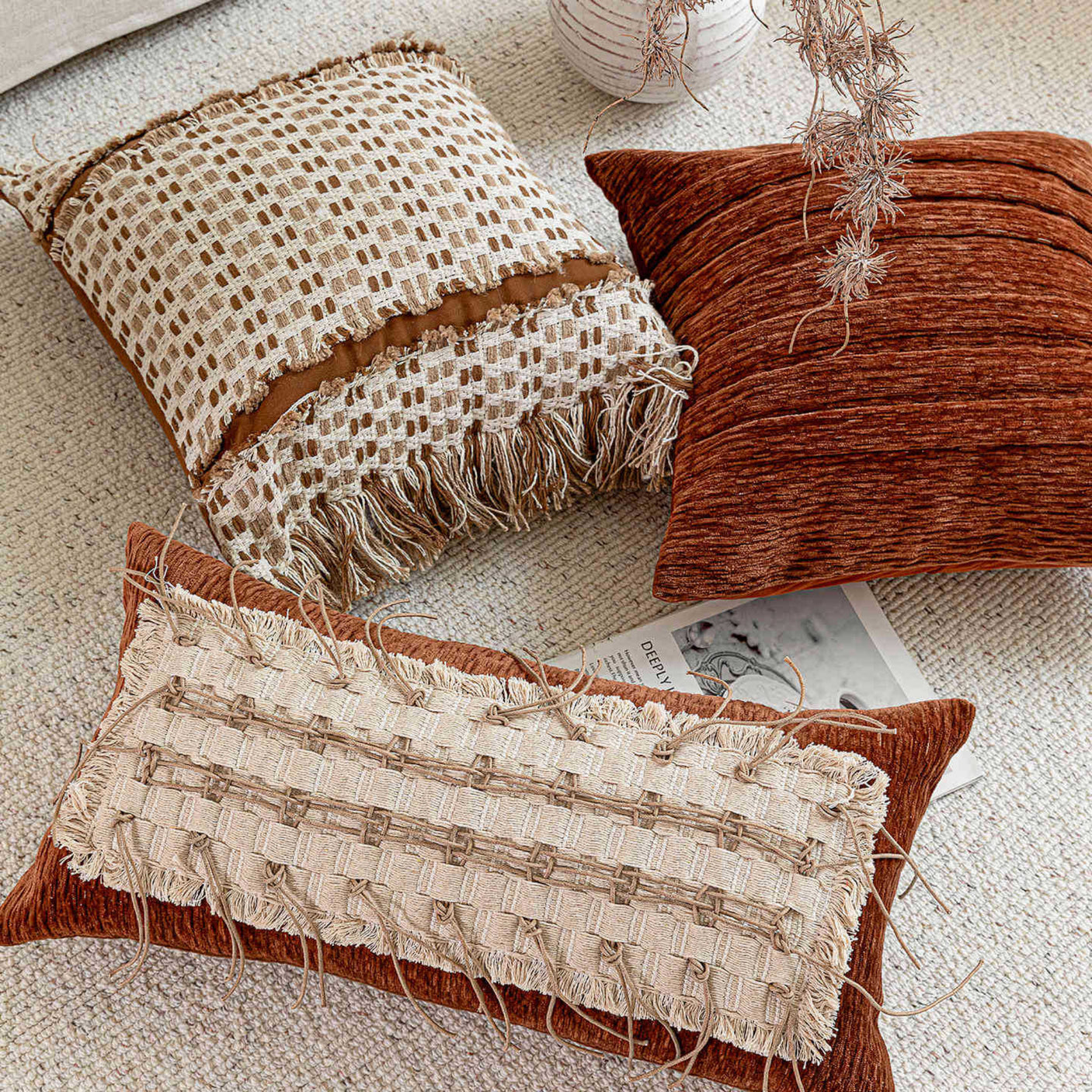 High-End Mid-Century Style Orange Coffee Color Sofa Pillow - Julia M LifeStyles