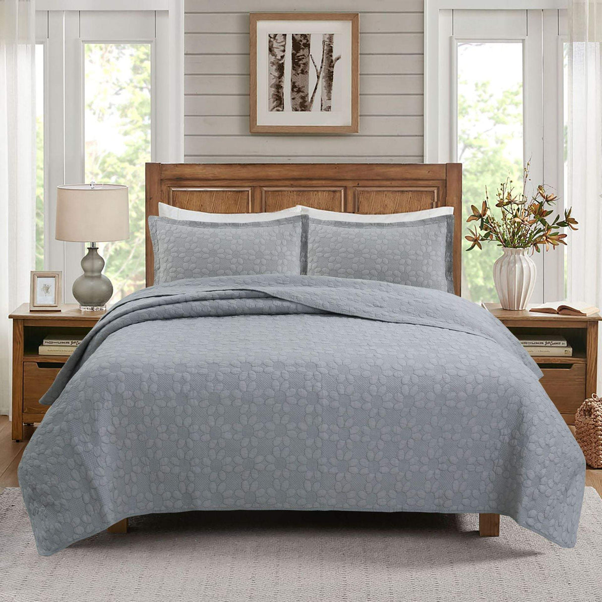 Simple pure cotton bed cover three-piece Nordic double summer cool air conditioning quilt active printing and dyeing breathable comfortable Four Seasons blanket