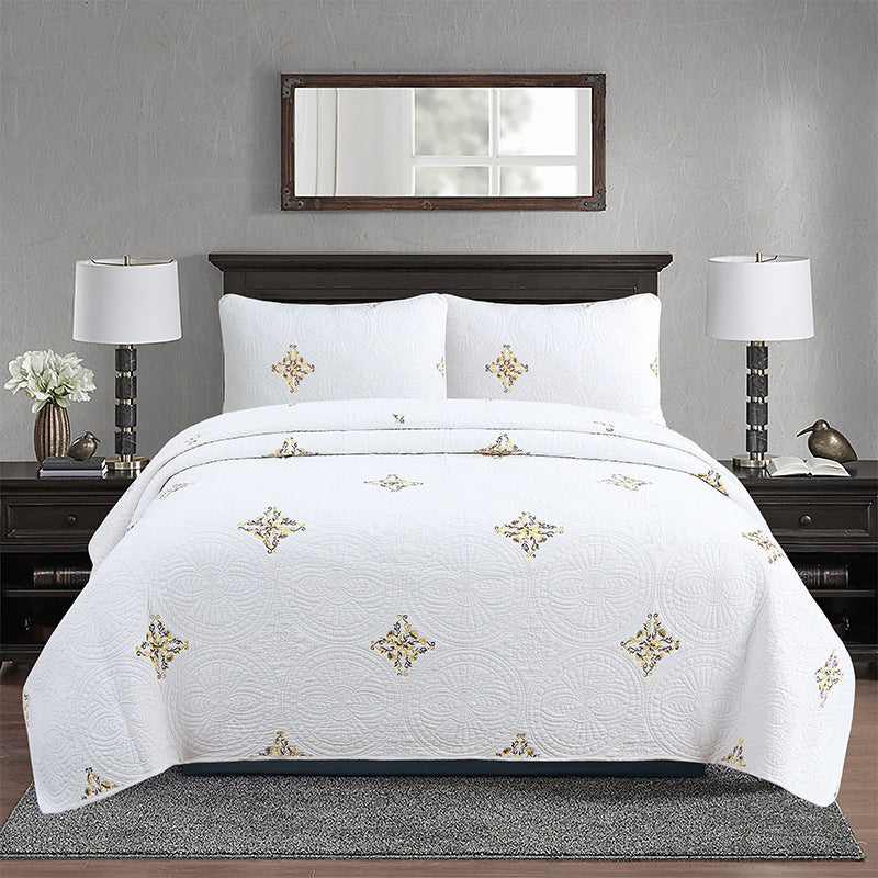 Simple pure cotton bed cover three-piece Nordic double summer cool air conditioning quilt active printing and dyeing breathable comfortable Four Seasons blanket
