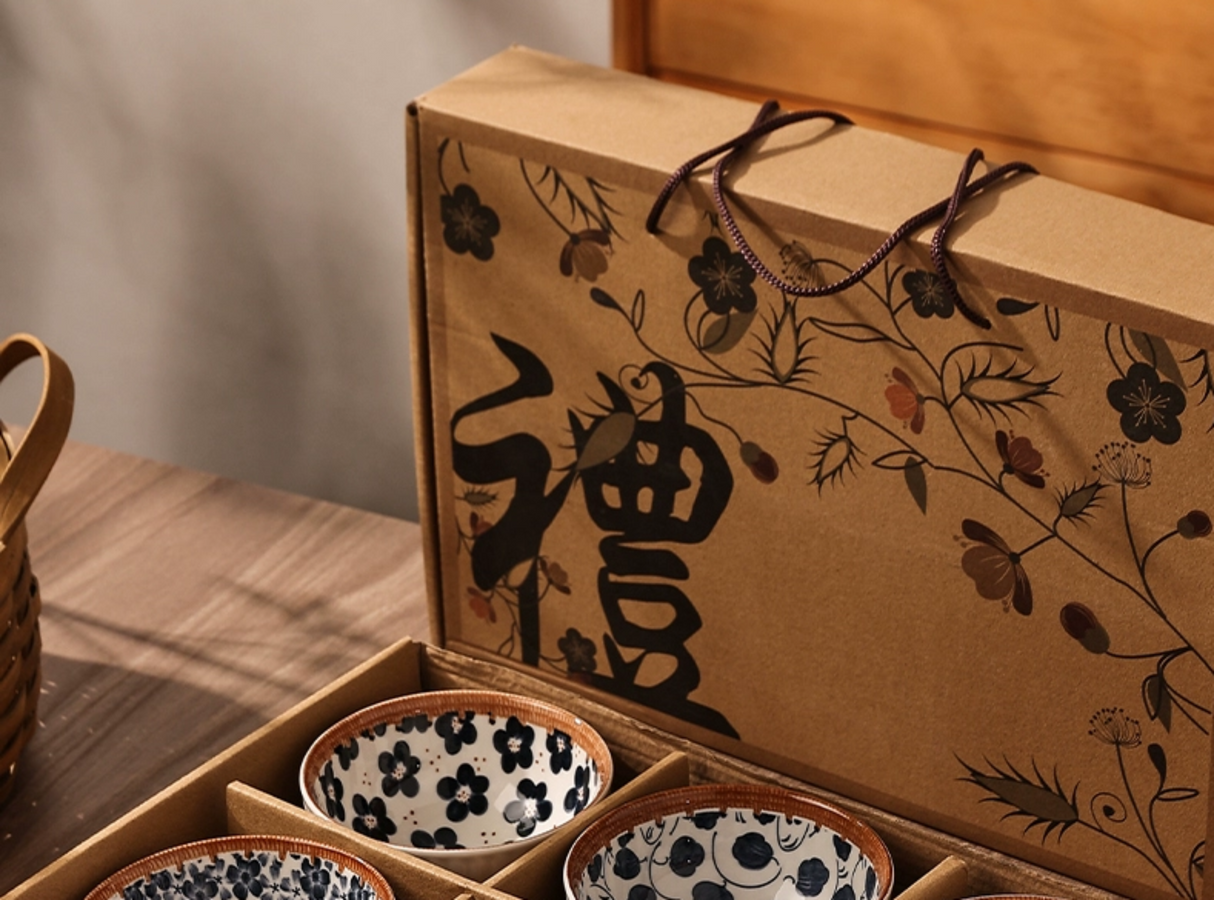 Japanese-Inspired Ceramic Rice Bowl Set in Gift Box
