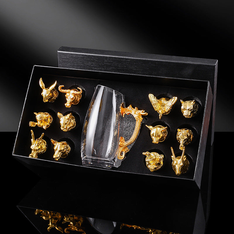 Creative Zodiac White Wine Glass Wine Dispenser Set Manufacturer Wholesale Direct Sales One-Bite Small Wine Glass Souvenir Wine Bottle