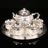 Dragon and Phoenix Silver Tea Set Pure Silver Wine Set 1 Plate 1 Pot 4 Cups Chinese Gift Box Set Teapot Gift