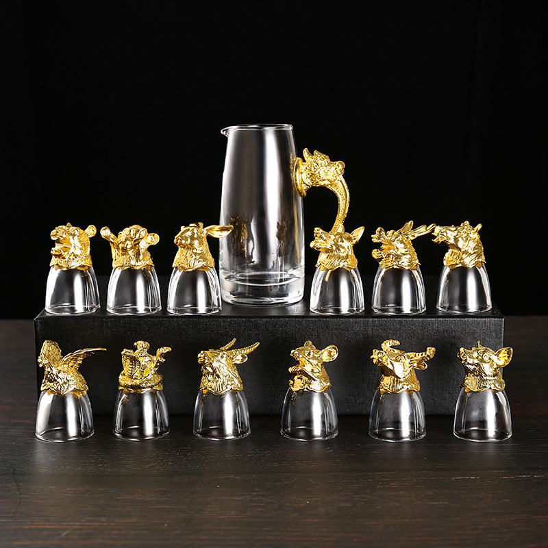 Creative Zodiac White Wine Glass Wine Dispenser Set Manufacturer Wholesale Direct Sales One-Bite Small Wine Glass Souvenir Wine Bottle