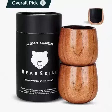 Wooden Whiskey Belly Cup, Jujube Wood Belly Cup, Japanese-Style Wooden Cup, Charcoal-Fired Belly Cup, Carbonized Beer Cup, Wooden Cup
