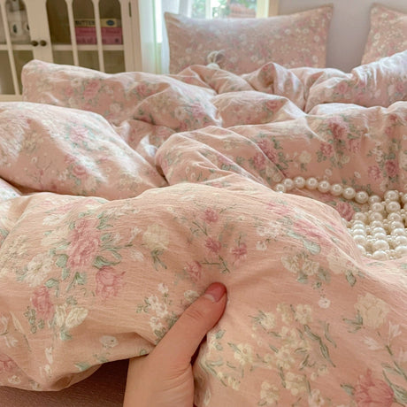 Young Adult Heart Double-Layer Yarn Bedding Four-Piece Set Washed Cotton Duvet Cover Dormitory Bed Single Student Three-Piece Set 4 Julia M LifeStyles