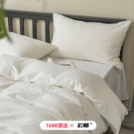 Class a Pure White Texture Hotel B&B Lazy Pleated Quilt Cover Naked Sleeping Cotton Washed Four-Piece Bedding Set