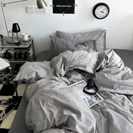 Heart Washed Cotton Cute Minimalist Pink Bed Four-Piece Set - Julia M LifeStyles