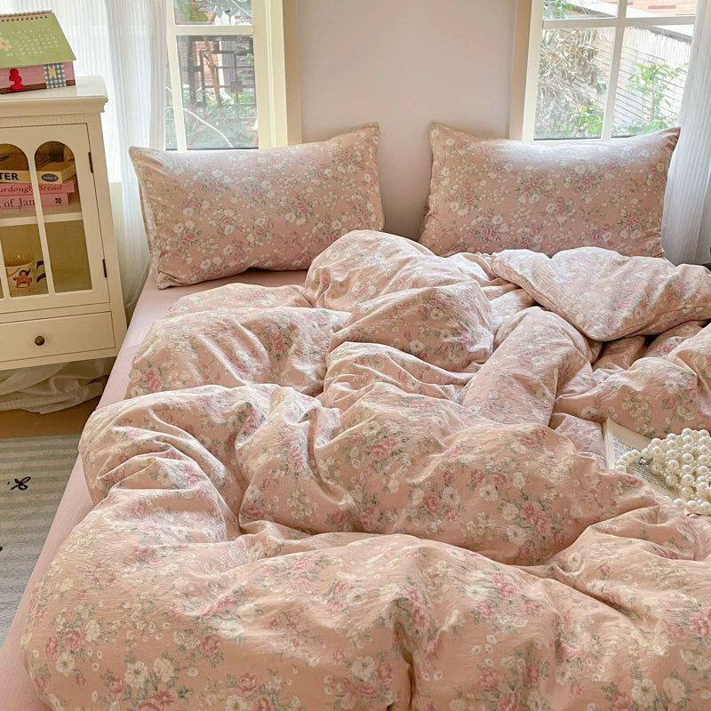 Young Adult Heart Double-Layer Yarn Bedding Four-Piece Set Washed Cotton Duvet Cover Dormitory Bed Single Student Three-Piece Set 4 Julia M LifeStyles