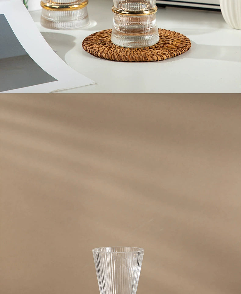 Champagne Glass Gold Trimming Waistline Goblet Champagne Glass Cocktail Glass Vertical Grain Water Cup Suit Electroplated Gold Creative Wine Ware Julia M Home & Kitchen