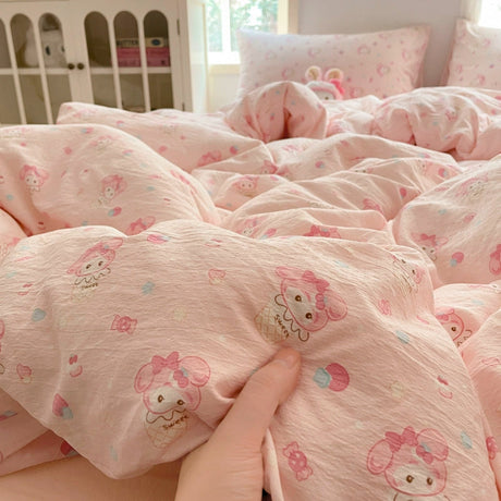 Young Adult Heart Double-Layer Yarn Bedding Four-Piece Set Washed Cotton Duvet Cover Dormitory Bed Single Student Three-Piece Set 4 Julia M LifeStyles