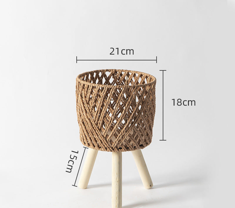 Nordic Solid Wood Rattan Flower Stand and Storage Rack - Julia M LifeStyles
