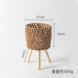Nordic Solid Wood Rattan Flower Stand Living Room Sofa Combination Floor-Standing Bamboo Storage Rack Balcony Pothos Flower Pot Shelf