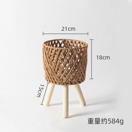Nordic Solid Wood Rattan Flower Stand Living Room Sofa Combination Floor-Standing Bamboo Storage Rack Balcony Pothos Flower Pot Shelf