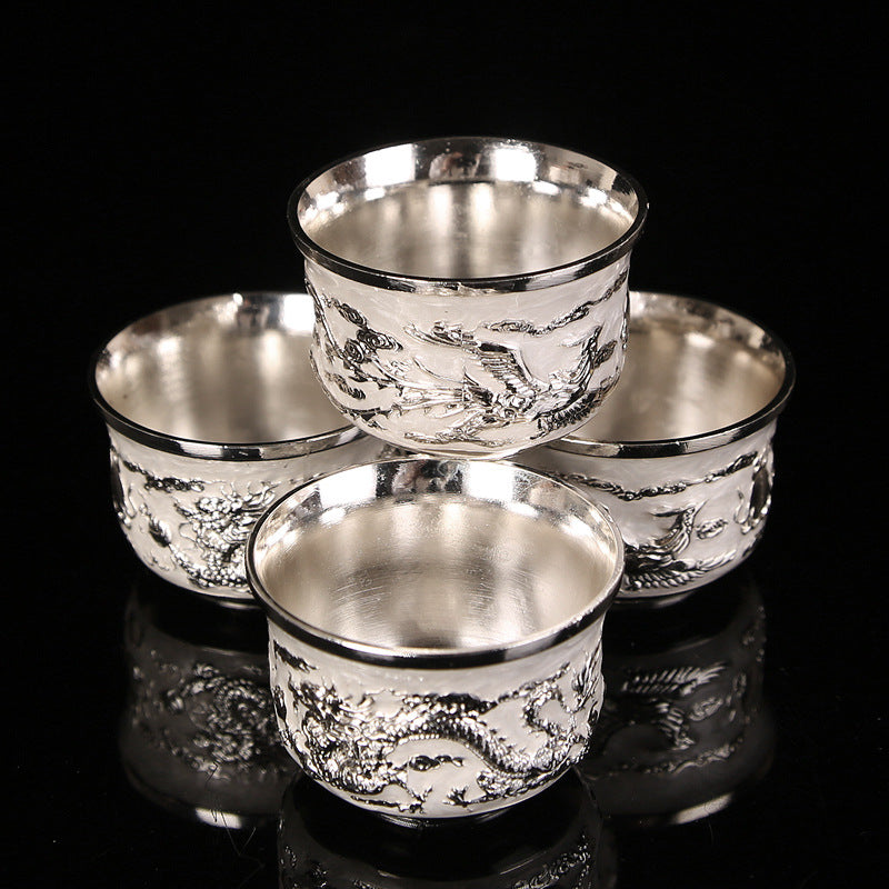 Dragon and Phoenix Silver Tea Set Pure Silver Wine Set 1 Plate 1 Pot 4 Cups Chinese Gift Box Set Teapot Gift
