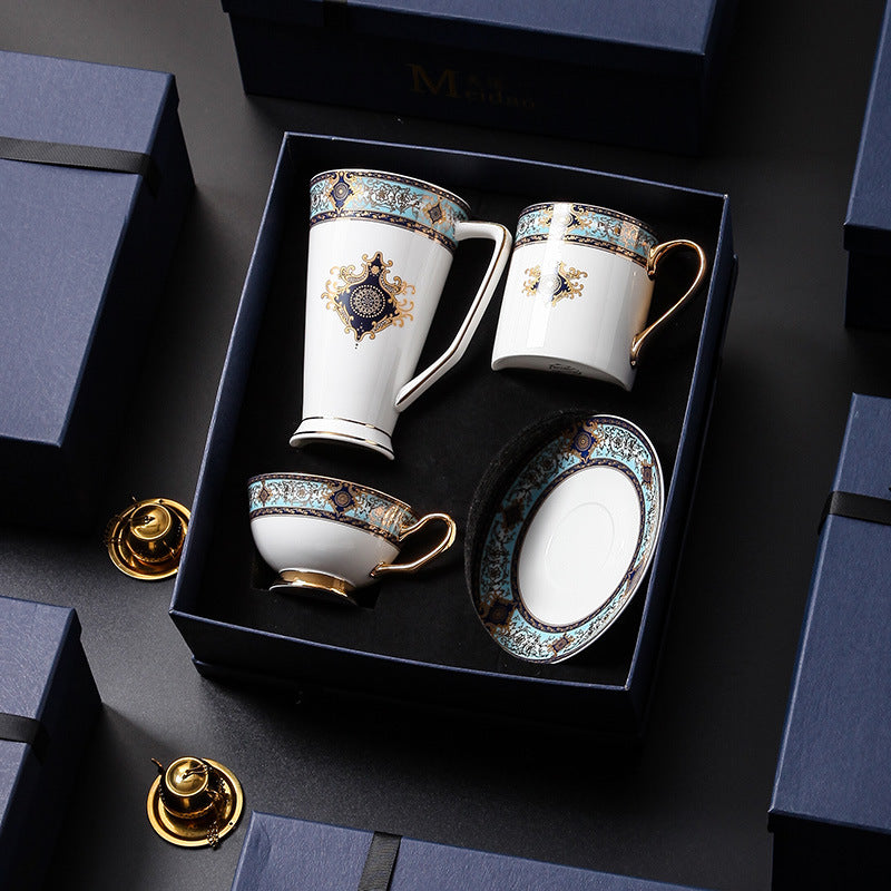 European Porcelain Coffee Cup & Saucer Set – 4-Piece British Afternoon Tea Gift Set