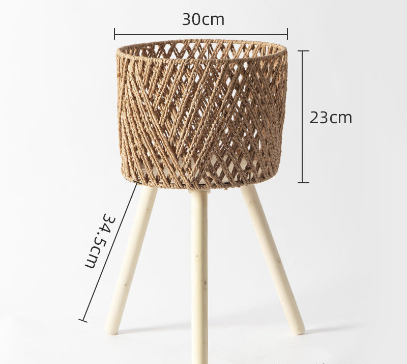 Nordic Solid Wood Rattan Flower Stand and Storage Rack - Julia M LifeStyles