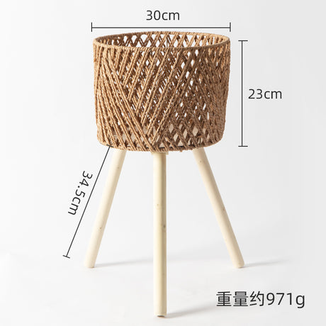 Nordic Solid Wood Rattan Flower Stand Living Room Sofa Combination Floor-Standing Bamboo Storage Rack Balcony Pothos Flower Pot Shelf