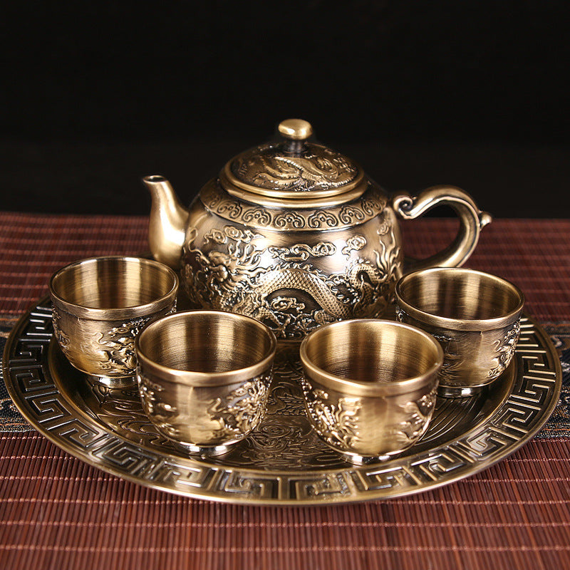 Dragon and Phoenix Silver Tea Set Pure Silver Wine Set 1 Plate 1 Pot 4 Cups Chinese Gift Box Set Teapot Gift