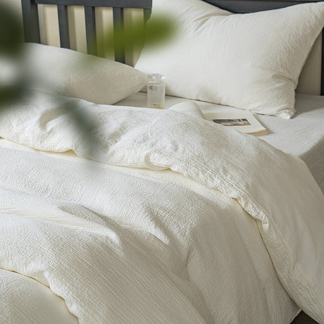 Class a Pure White Texture Hotel B&B Lazy Pleated Quilt Cover Naked Sleeping Cotton Washed Four-Piece Bedding Set