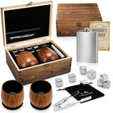 Whiskey Ice Stone Wooden Box Set, Carbonized Jujube Wood Cup Combination, Stainless Steel Ice Stone Complete Gift Box Set