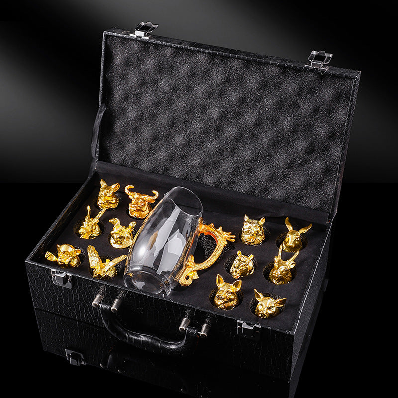 Creative Zodiac White Wine Glass Wine Dispenser Set Manufacturer Wholesale Direct Sales One-Bite Small Wine Glass Souvenir Wine Bottle