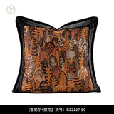 Modern Mid-Century Style Orange Feather Patchwork Throw Pillow, Vintage Shanghai Old Money Style Model Room Cushion, Headboard Cushion