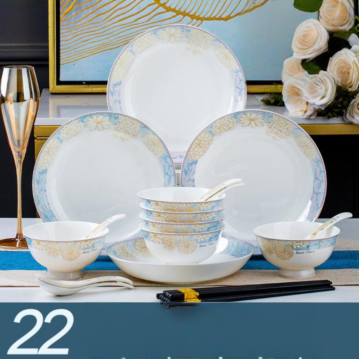 16-80PCs European Style Light Luxury Bone China Time Stroll Dinnerware Set