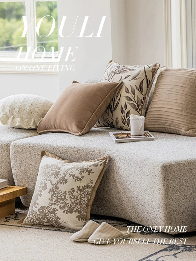 Brown Oatmeal Cream Color Accessible Luxury Living Room Sofa Pillow Cases French Beige Mid-Ancient Pillow Classy Bedside Cushion Julia M Home & Kitchen