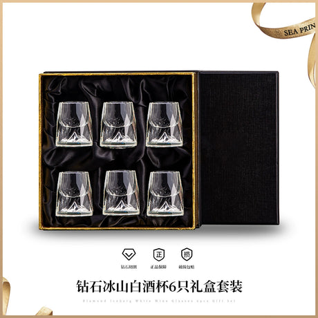 Crystal Glass Wine Decanter Set with Gold Foil Shot Cup