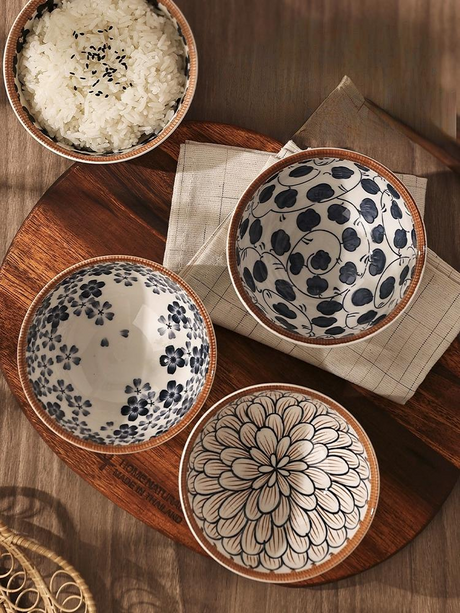 Japanese-Inspired Ceramic Rice Bowl Set in Gift Box
