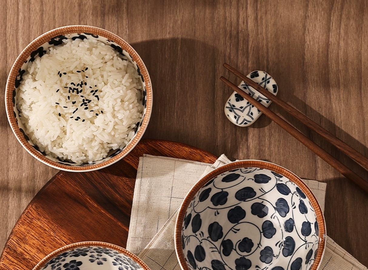 Japanese-Inspired Ceramic Rice Bowl Set in Gift Box