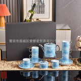 Cross-Border Fanjia Tableware Coffee Cup and Saucer Tea Set 15-Piece Set with 6 Cups, 6 Saucers, Large Pot, Milk Jug, Sugar Jar, Complete Gift Box Set for Gifting